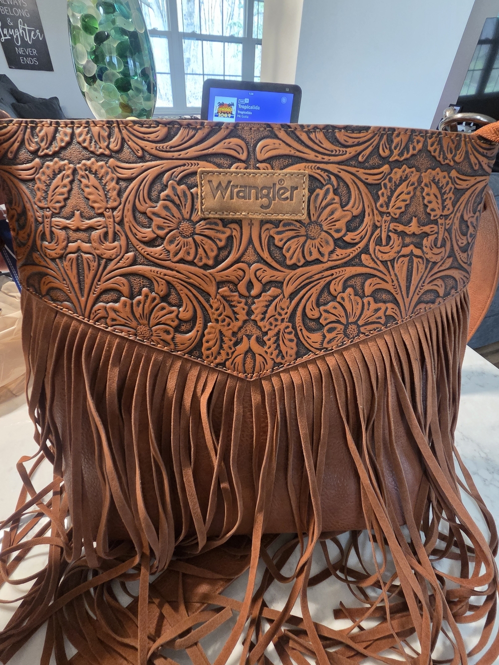 Wrangler Brown Tooled Floral Fringe Shoulder Bag